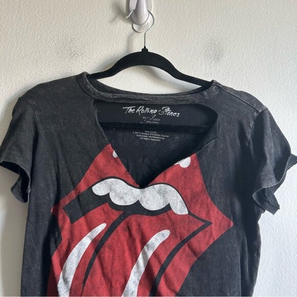 The Rolling Stones Sz XS Mouth Logo Cut Out Acid Black Rock Band Tee Shirt - Picture 3 of 7